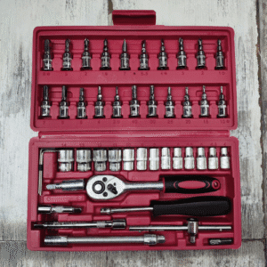 JUEGO DE LLAVES, TRINQUETE REVERSIBLE, ENCHUFES, 46 PIEZAS,