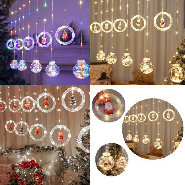 🎄Cortina de Luces de Navidad LED Bolas y Aros 3M x 70CM | Magia y Elegancia para tus Fiestas