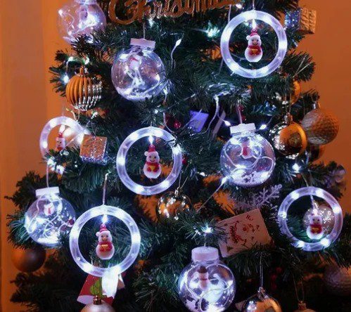 🎄Cortina de Luces de Navidad LED Bolas y Aros 3M x 70CM | Magia y Elegancia para tus Fiestas