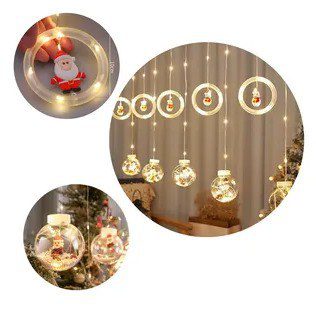🎄Cortina de Luces de Navidad LED Bolas y Aros 3M x 70CM | Magia y Elegancia para tus Fiestas