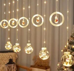 🎄Cortina de Luces de Navidad LED Bolas y Aros 3M x 70CM | Magia y Elegancia para tus Fiestas