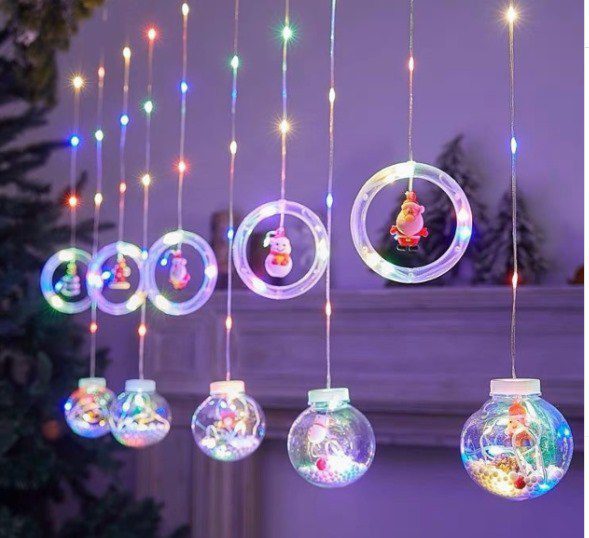 🎄Cortina de Luces de Navidad LED Bolas y Aros 3M x 70CM | Magia y Elegancia para tus Fiestas
